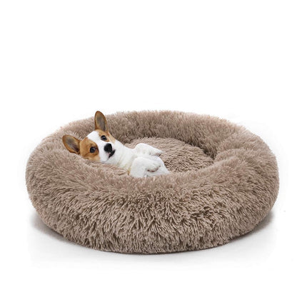 Round Plush Pet Bed for Dogs,Fluffy Soft Warm Calming Dog Bed Sleeping Kennel Nest