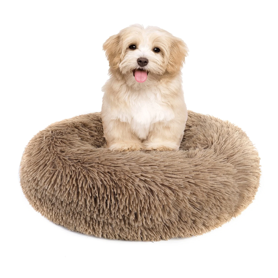 Round Plush Pet Bed for Dogs,Fluffy Soft Warm Calming Dog Bed Sleeping Kennel Nest